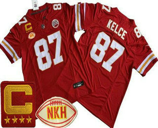 Men's Kansas City Chiefs #87 Travis Kelce Limited Red C Patch NKH FUSE Vapor Jersey