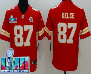 Men's Kansas City Chiefs #87 Travis Kelce Limited Red Super Bowl LVII Vapor Jersey