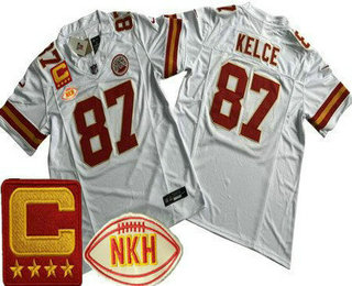 Men's Kansas City Chiefs #87 Travis Kelce Limited White C Patch NKH FUSE Vapor Jersey