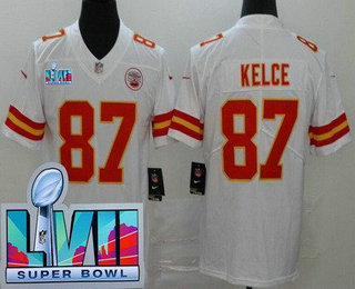 Men's Kansas City Chiefs #87 Travis Kelce Limited White Super Bowl LVII Vapor Jersey