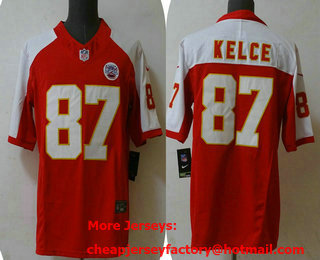 Men's Kansas City Chiefs #87 Travis Kelce Red White 2023 FUSE Vapor Limited Stitched Jersey