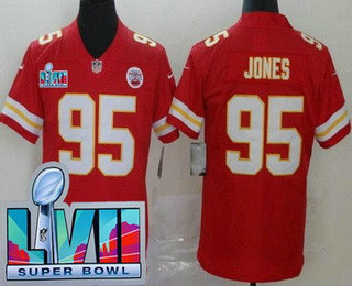 Men's Kansas City Chiefs #95 Chris Jones Limited Red Super Bowl LVII Vapor Jersey