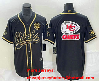 Men's Kansas City Chiefs Big Logo Black Gold Cool Base Stitched Baseball Jersey