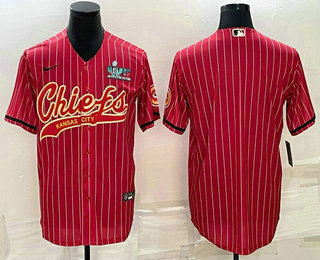 Men's Kansas City Chiefs Blank Red With Super Bowl LVII Patch Cool Base Stitched Baseball Jersey