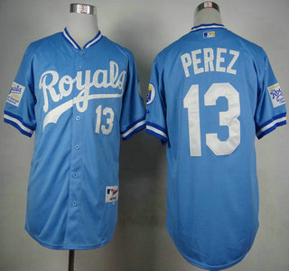 Men's Kansas City Royals #13 Salvador Perez 1985 Turn Back The Clock Blue Jersey