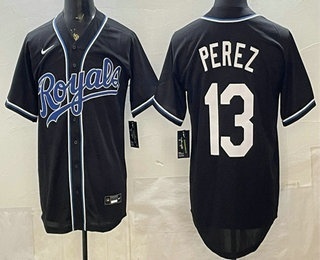 Men's Kansas City Royals #13 Salvador Perez 2026 Black Fashion Cool Base Jersey