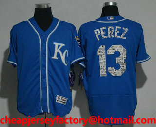 Men's Kansas City Royals #13 Salvador Perez Royal Blue 2017 Spring Training Stitched MLB Flex Base Jersey