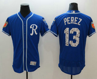 Men's Kansas City Royals #13 Salvador Perez Royal Blue 2018 Spring Training Stitched MLB Flex Base Jersey