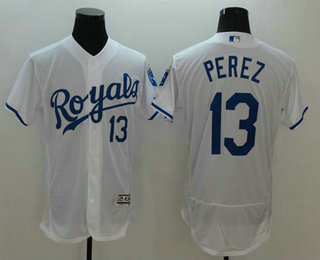 Men's Kansas City Royals #13 Salvador Perez White 2016 Flexbase Baseball Jersey