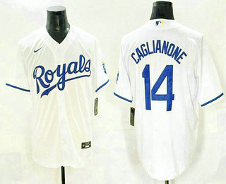 Men's Kansas City Royals #14 Jac Caglianone White Cool Base Stitched Jersey