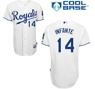 Men's Kansas City Royals #14 Omar Infante White Jersey