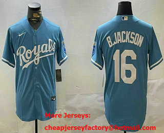 Men's Kansas City Royals #16 Andrew Benintendi Light Blue With Patch Cool Base Stitched Jersey