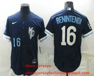 Men's Kansas City Royals #16 Andrew Benintendi Number 2022 Navy Blue City Connect Flex Base Stitched Jersey