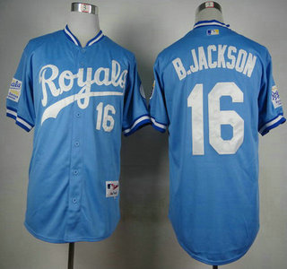 Men's Kansas City Royals #16 Bo Jackson 1985 Turn Back The Clock Blue Jersey