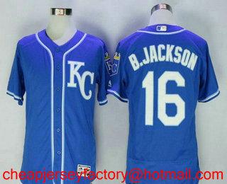 Men's Kansas City Royals #16 Bo Jackson Retired Royal Blue KC Stitched MLB Flex Base Jersey