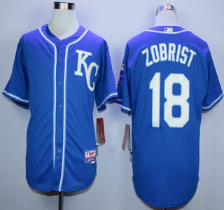 Men's Kansas City Royals #18 Ben Zobrist Alternate Blue KC MLB Cool Base Jersey