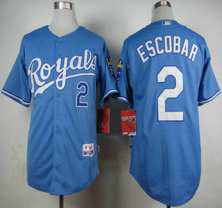 Men's Kansas City Royals #2 Alcides Escobar Light Blue Jersey