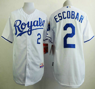 Men's Kansas City Royals #2 Alcides Escobar White Jersey