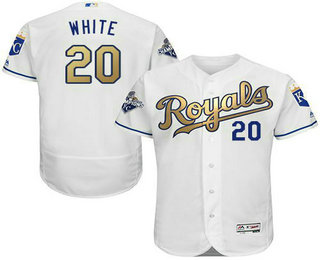 Men's Kansas City Royals #20 Frank White World Series Champions Gold Program FlexBase Player Jersey