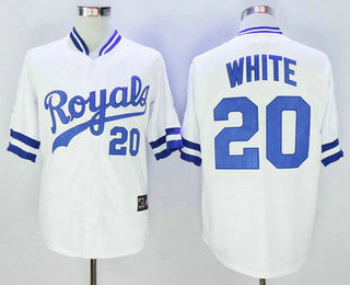 Men's Kansas City Royals #20 Frank White Retired White Cooperstown Collection Throwback Jersey