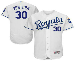 Men's Kansas City Royals #30 Yordano Ventura White Flexbase 2016 MLB Player Jersey
