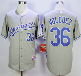 Men's Kansas City Royals #36 Edinson Volquez Away Gray MLB Cool Base Jersey
