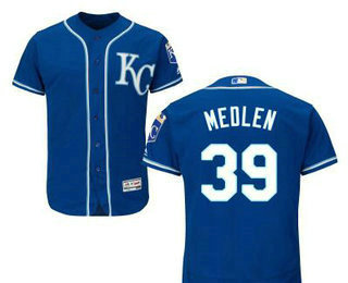 Men's Kansas City Royals #39 Kris Medlen Navy Blue KC Stitched Baseball Jersey