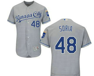 Men's Kansas City Royals #48 Joakim Soria Gray Road Stitched Baseball Jersey