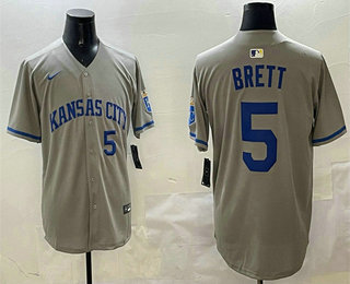 Men's Kansas City Royals #5 George Brett Grey 2024 Away Limited Stitched Jersey