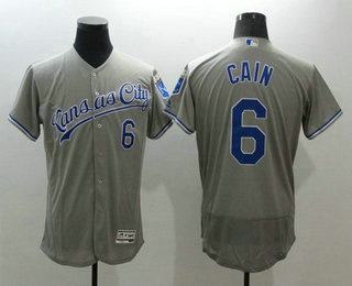 Men's Kansas City Royals #6 Lorenzo Cain Gray Road 2016 Flexbase Baseball Jersey