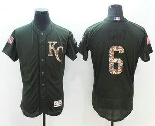 Men's Kansas City Royals #6 Lorenzo Cain Green Salute to Service 2016 Flexbase Baseball Jersey