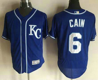 Men's Kansas City Royals #6 Lorenzo Cain Navy Blue KC 2016 Flexbase Baseball Jersey