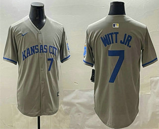 Men's Kansas City Royals #7 Bobby Witt Jr Grey 2024 Away Limited Stitched Jersey