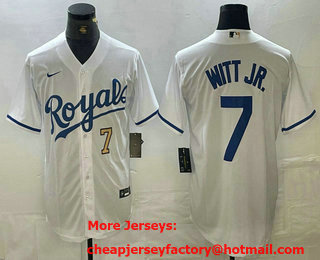 Men's Kansas City Royals #7 Bobby Witt Jr Number White Cool Base Stitched MLB Jersey 02