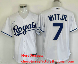 Men's Kansas City Royals #7 Bobby Witt Jr White Cool Base Stitched MLB Jersey