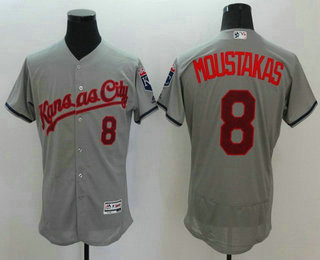 Men's Kansas City Royals #8 Mike Moustakas Gray Fashion Stars & Stripes 2016 Flexbase MLB Independence Day Jersey