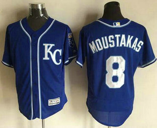 Men's Kansas City Royals #8 Mike Moustakas Navy Blue KC 2016 Flexbase Baseball Jersey