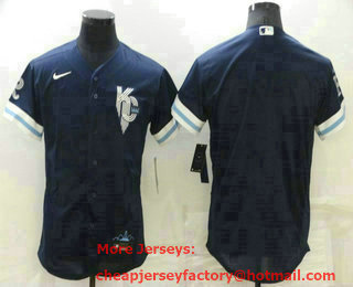 Men's Kansas City Royals Blank 2022 Navy Blue City Connect Flex Base Stitched Jersey