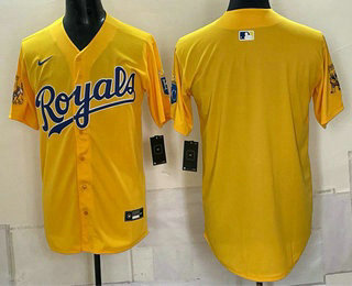 Men's Kansas City Royals Blank Gold Sluggerrr Patch Vapor Limited Stitched Baseball Jersey