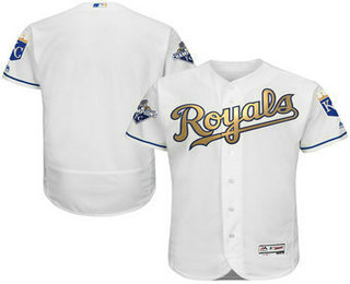Men's Kansas City Royals Blank White World Series Champions Gold Program FlexBase Player Jersey