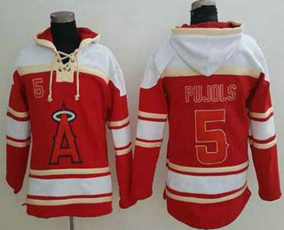 Men's LA Angels of Anaheim #5 Albert Pujols Red Sawyer Hooded Sweatshirt MLB Hoodie