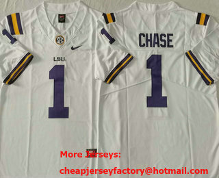Men's LSU Tigers #1 JaMarr Chase White Vapor Stitched College Football Jersey