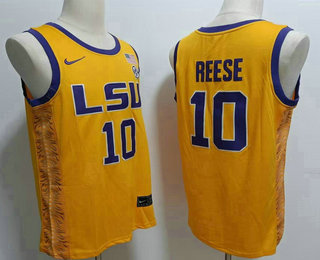 Men's LSU Tigers #10 Angel Reese Yellow Stitched College Basketball Jersey