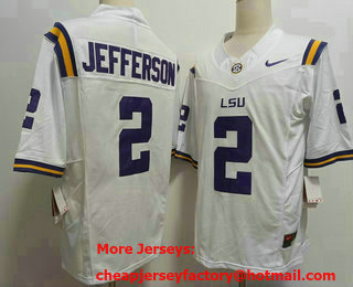 Men's LSU Tigers #2 Justin Jefferson White FUSE College Stitched Jersey