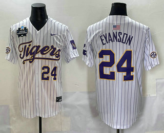 Men's LSU Tigers #24 Anthony Eyanson White Pinstripe 2025 World Series Stitched Baseball Jersey