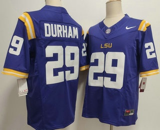 Men's LSU Tigers #29 Caden Durham Limited Purple FUSE College Football Jersey