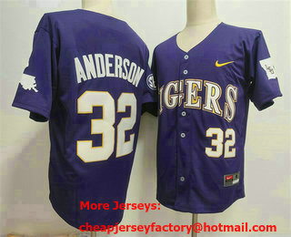 Men's LSU Tigers #32 Kade Anderson Purple 2025 Stitched Baseball Jersey