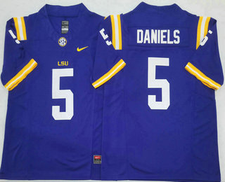 Men's LSU Tigers #5 Jayden Daniels Purple FUSE College Football Jersey