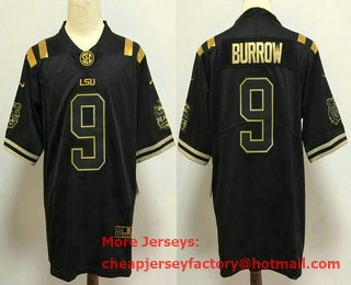 Men's LSU Tigers #9 Joe Burrow Black Golden Edition Jersey