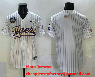 Men's LSU Tigers Blank White Pinstripe 2025 World Series Stitched Baseball Jersey